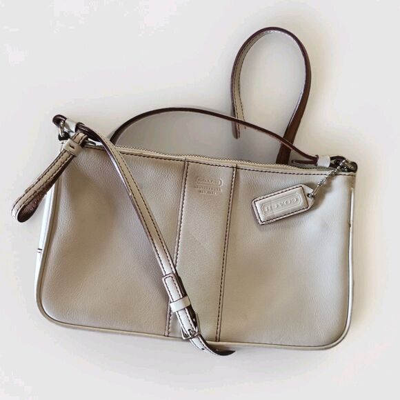 Coach 7578 Slim Demi Zip Shoulder Crossbody Bag Leather Ivory White Logo Lozenge - Picture 1 of 16